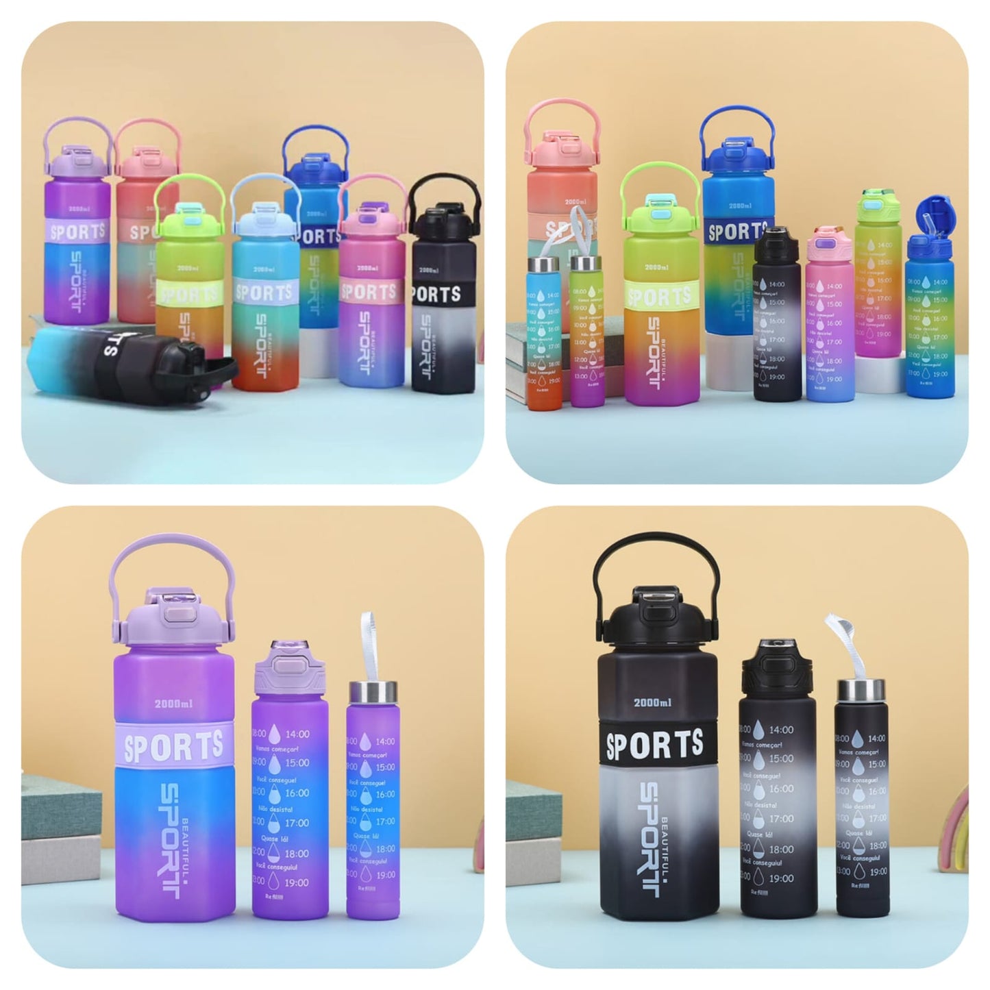 3pcs Sports Colourful Water Bottle Set