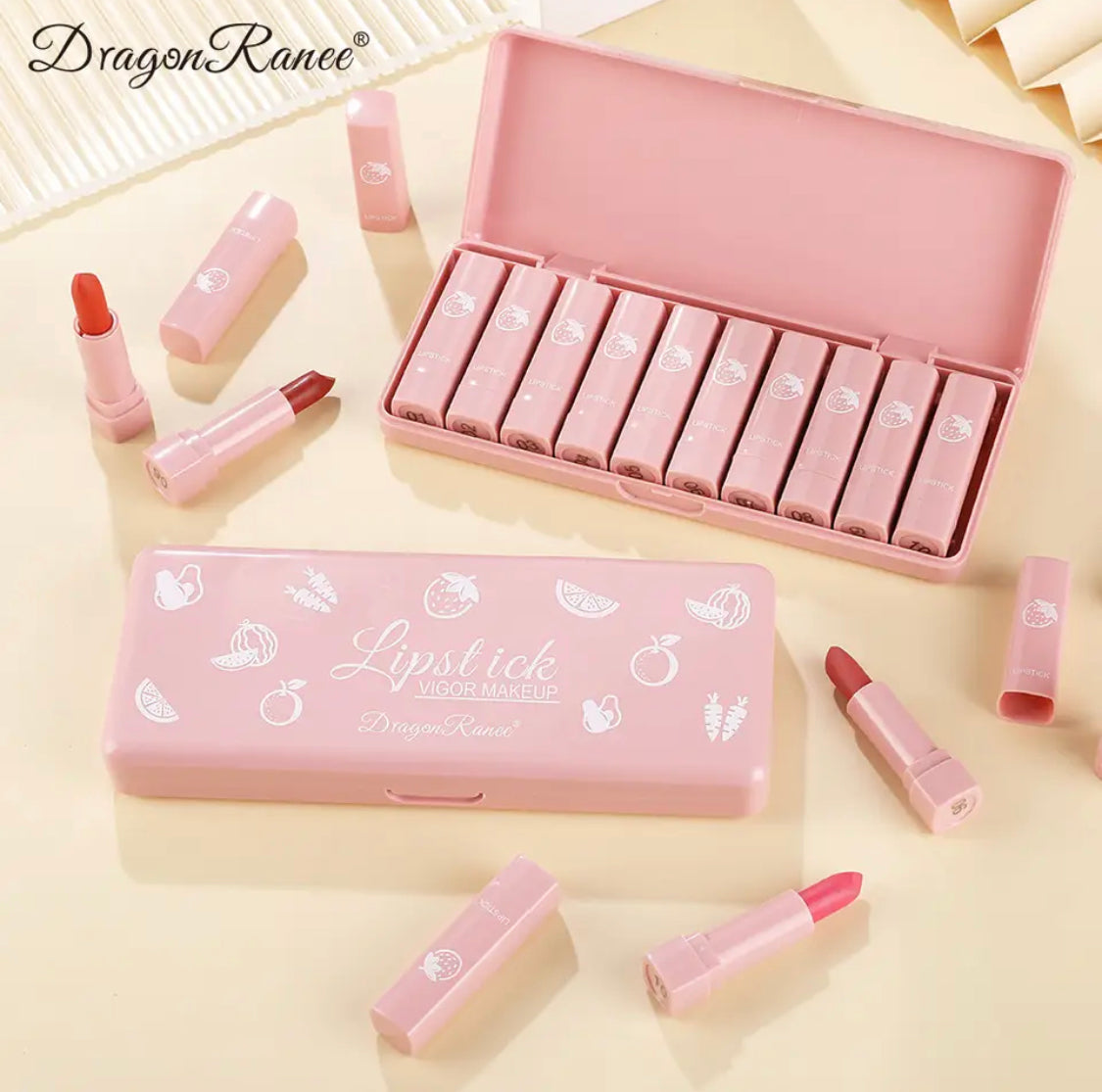 Dragon Ranee Vigor Makeup Mini Lipstick Set – 10 Matte Shades