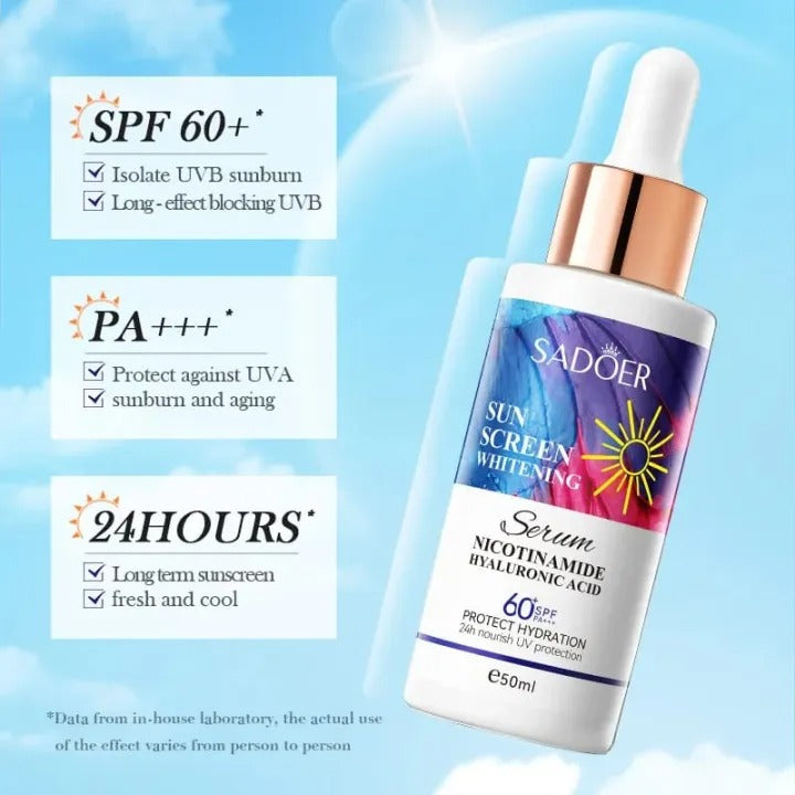 SADOER SUN SCREEN WHITINING NICOTINAMIDE HAYALURONIC ACID 60+SPF PA+++ SERUM