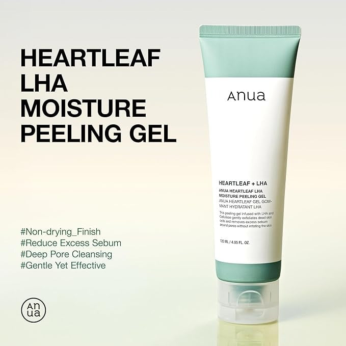 ANUA Heartleaf LHA Moisture Peeling Gel, Gentle Exfoliation, Hydrating Facial Peel, Pore Care, Dead Skin Removal, Natural Cellulose for Soothing, Vegan, Korean Skin Care