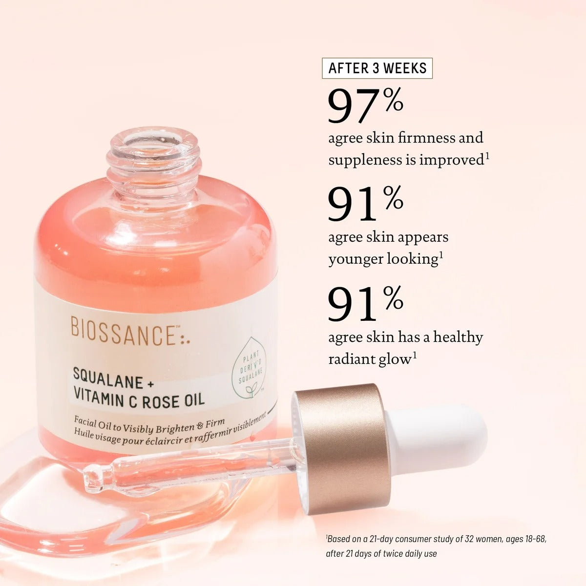 BIOSSENCE Squalane + Vitamin C Rose Oil