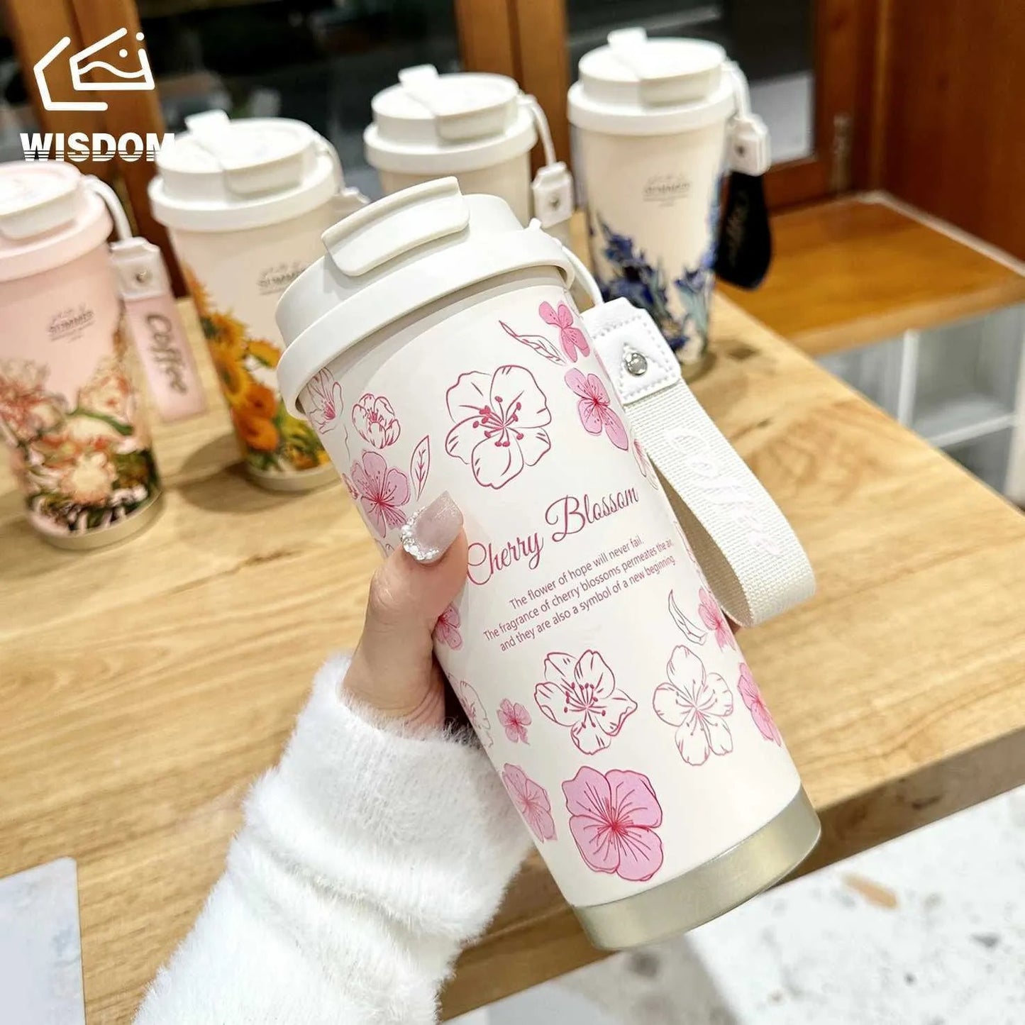 High Quality 17oz Stainless Steel 316 Insulated Cup Flower Art Travel Coffee Mug