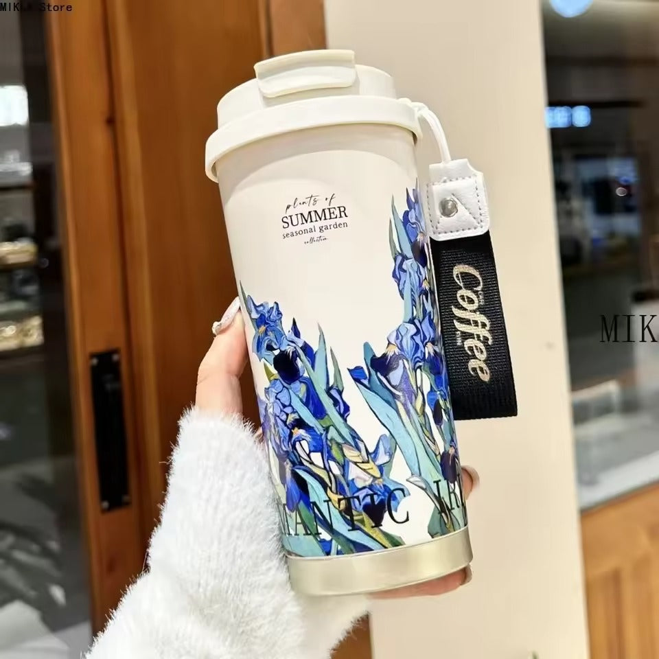 High Quality 17oz Stainless Steel 316 Insulated Cup Flower Art Travel Coffee Mug