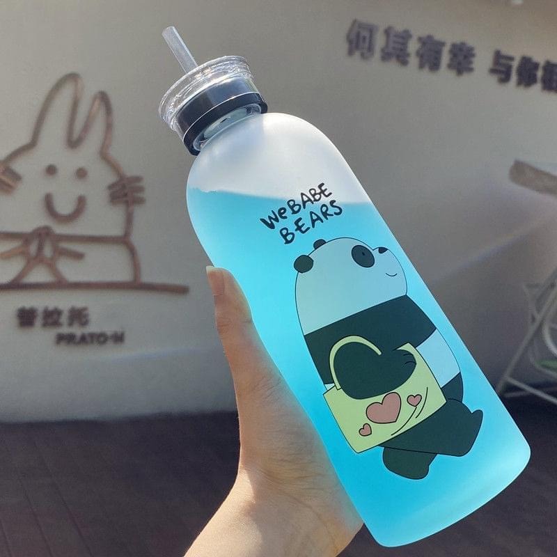 We Bare Bears Frosted Plastic Water Bottle with Straw