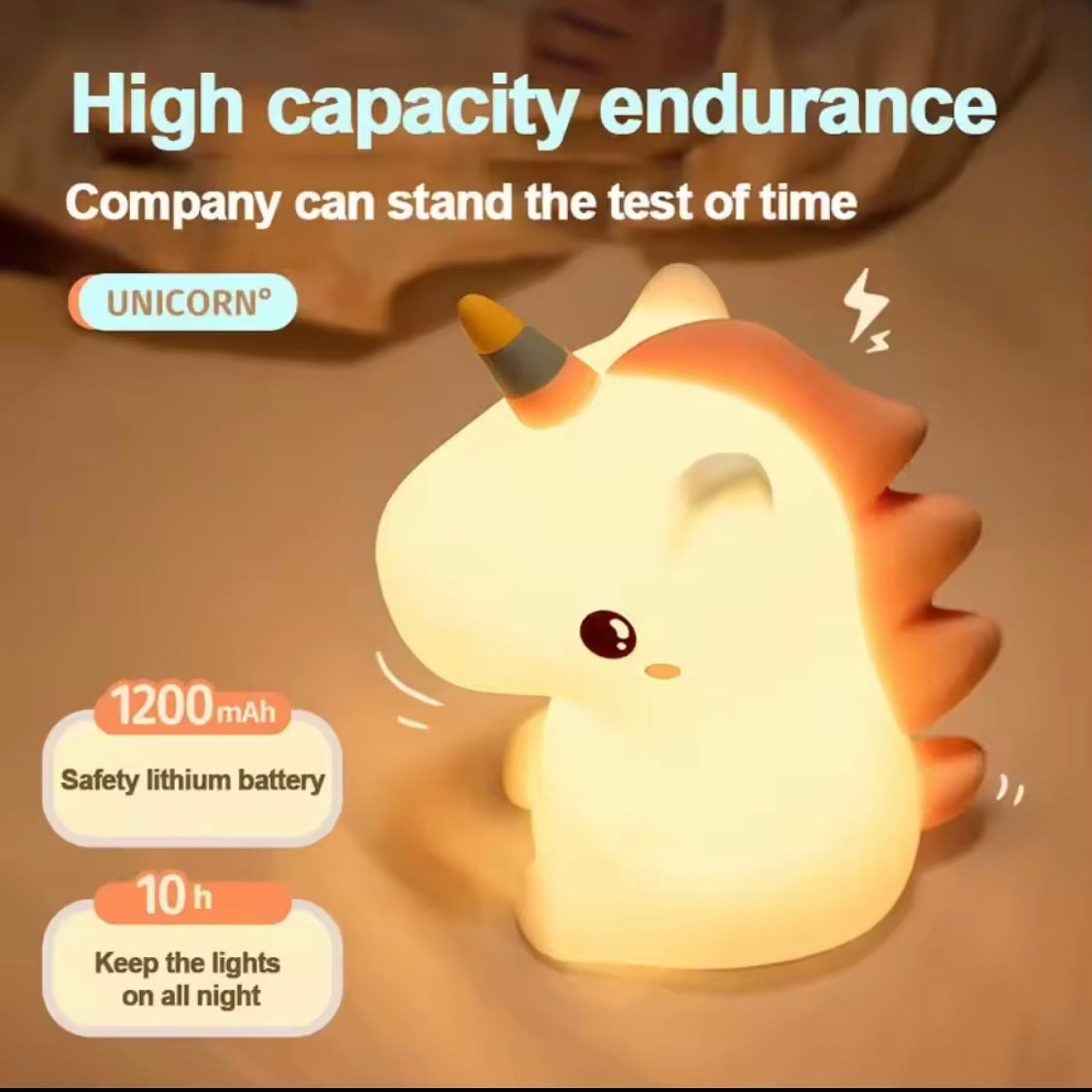 Unicorn Silicone LED Night Lamp, Rechargeable Cartoon Decor Lamp, Kids Bedroom Cute Night Lamp