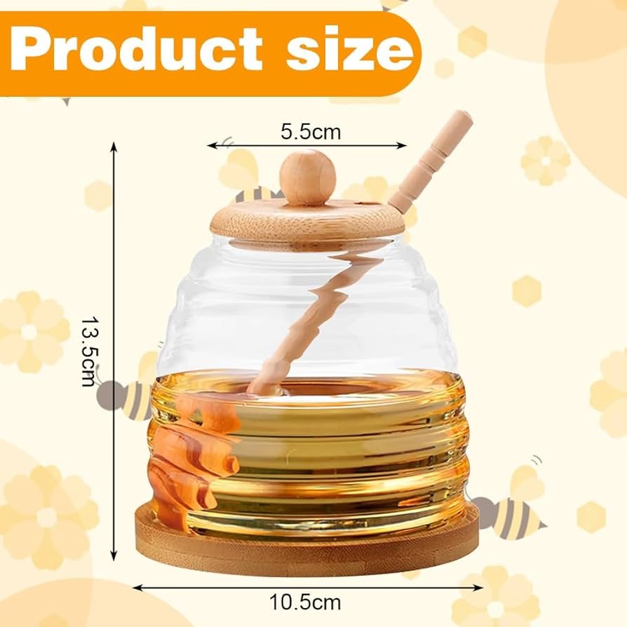 Glass Honey Pot With Spoon, Honey Jar With Wooden Lid, Solid Glass Honeycomb Tank, Honey Pot Dispenser With Lid