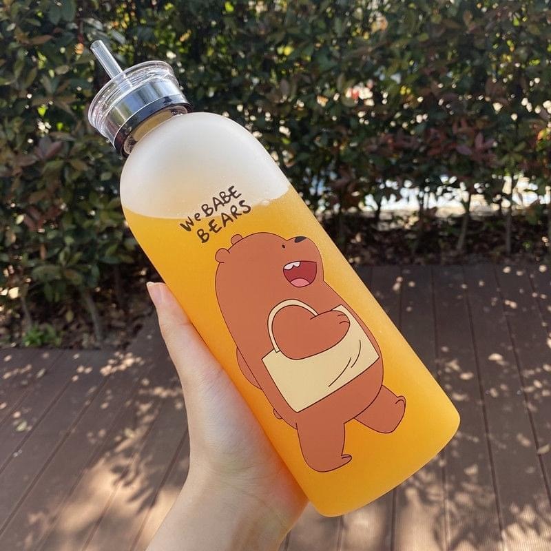 We Bare Bears Frosted Plastic Water Bottle with Straw