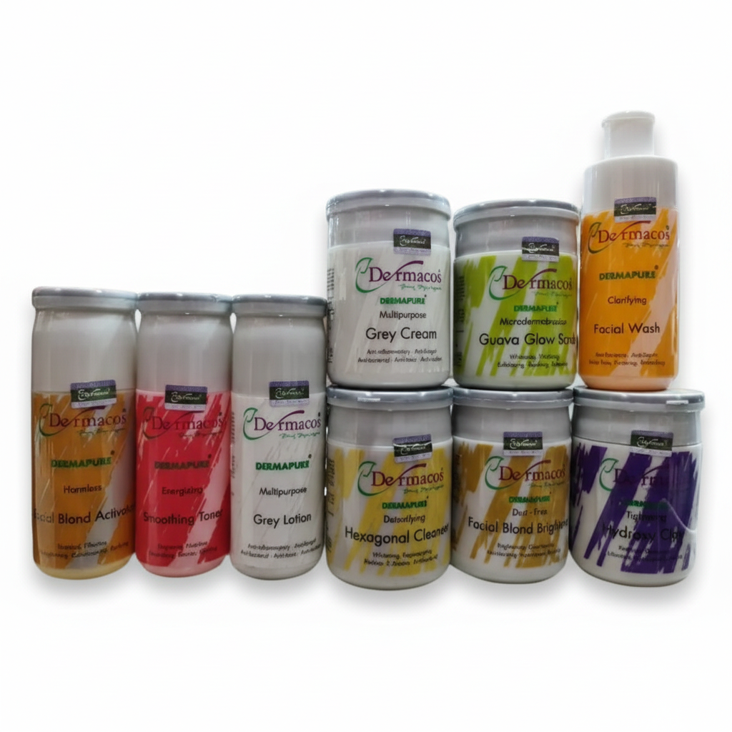 Collection of Dermacol skincare products with visible labels on a white background