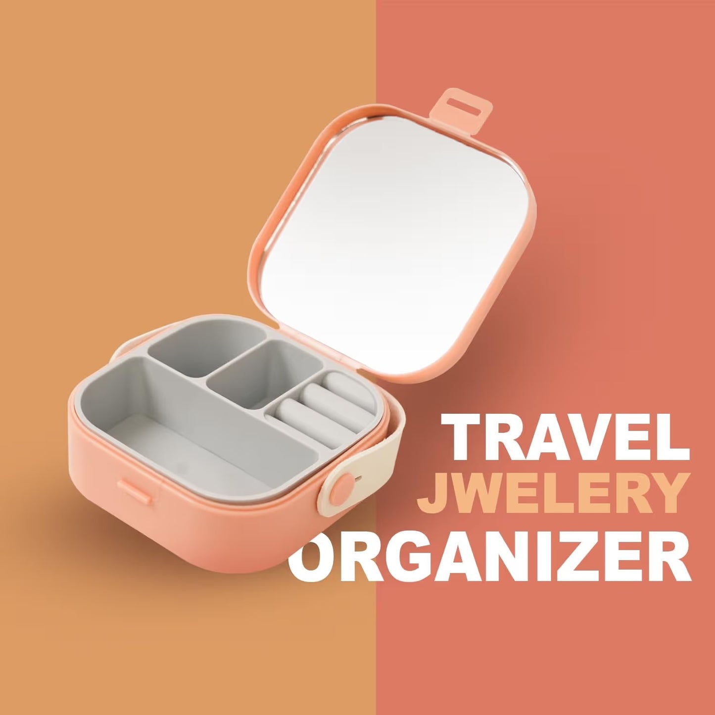 Portable Leather Travel Jewelry Organizer – Zipper Case with Mirror for Rings, Earrings & Necklaces