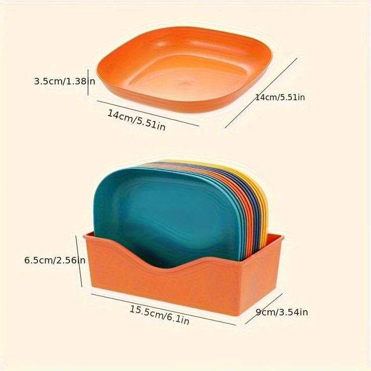 Kids Plate Set | 11-Piece Colorful Snack & Breakfast Plates with Stand
