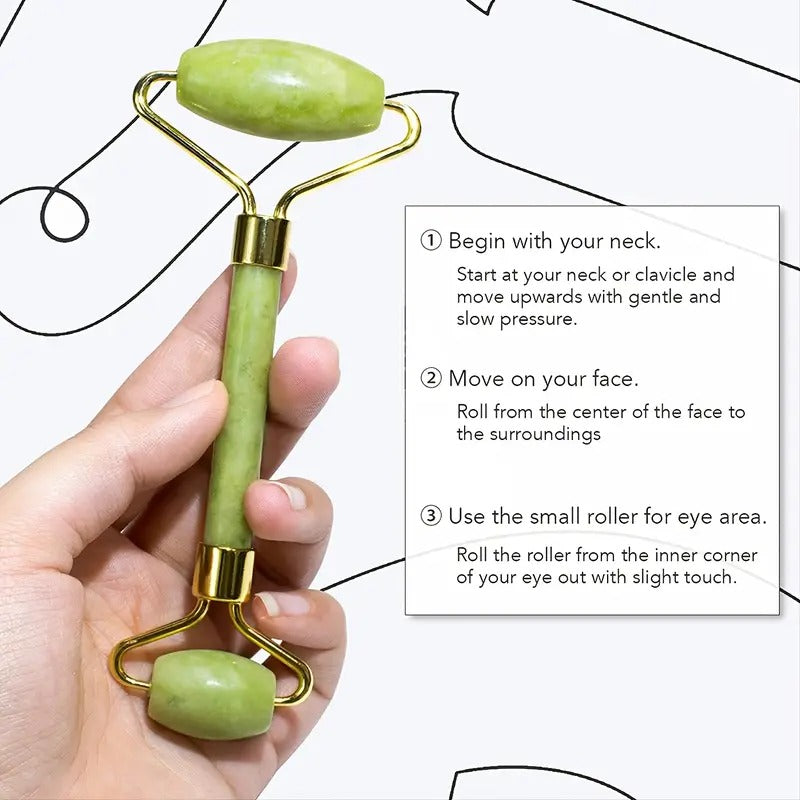 2-in-1 Natural Jade Facial Roller – Anti-Aging Face Massager for Glowing Skin