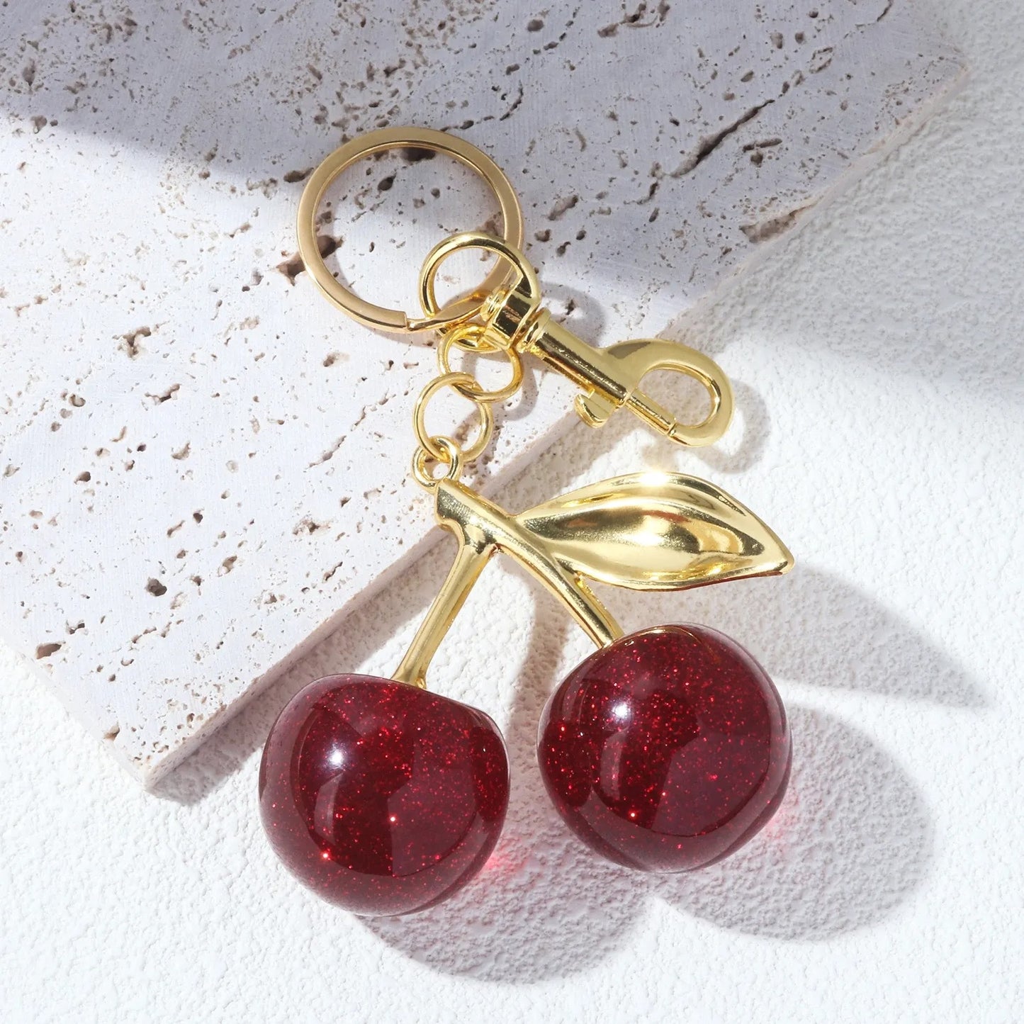 Cherry Blossom Keychain, Elegant Cherry Keychain, Fashion Cherry Bag Accessory, Glitter Cherry Charm Keychain For Handbags