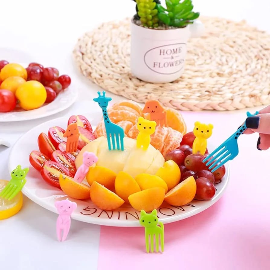 10 Pcs Dessert Fruit Forks for Kids, Cute Animals Little Mini Cartoon Toothpick