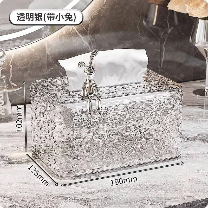 Rabbit Design Acrylic Tissue Box Transparent Decorative Tissue Holder with Cute Rabbit