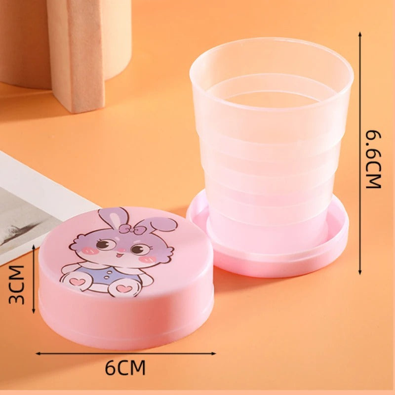 Kids Folding Cup With Lid Portable Reusable Plastic Water Cup Cartoon