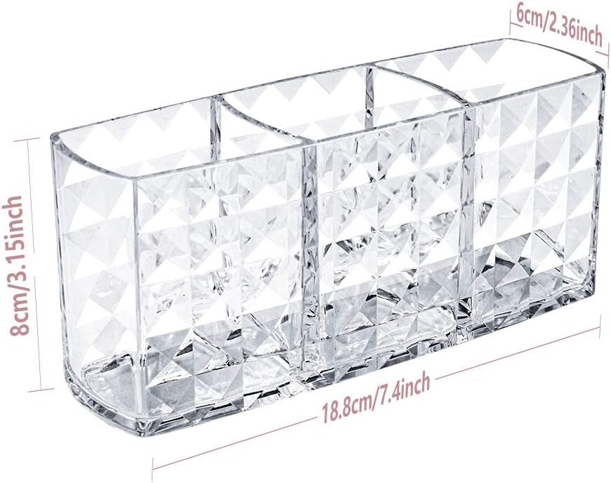 Diamond-Pattern Cosmetic Storage Box – Transparent Makeup Brush Holder & Vanity Organizer