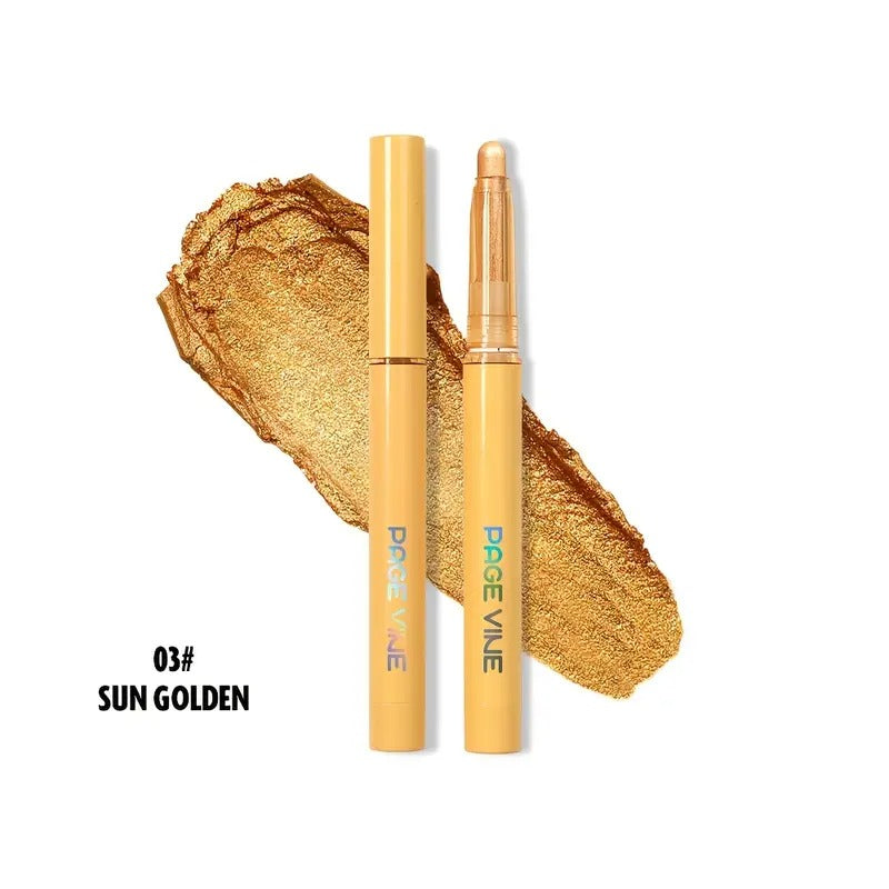 Two gold makeup products with a swatch on a white background, labeled '03# Sun Golden'.