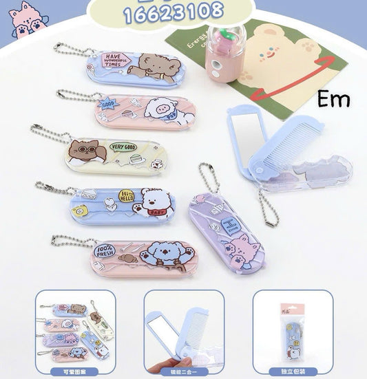 Cute Folding Hair Comb with Mirror Hair Brush for Girls & Boys