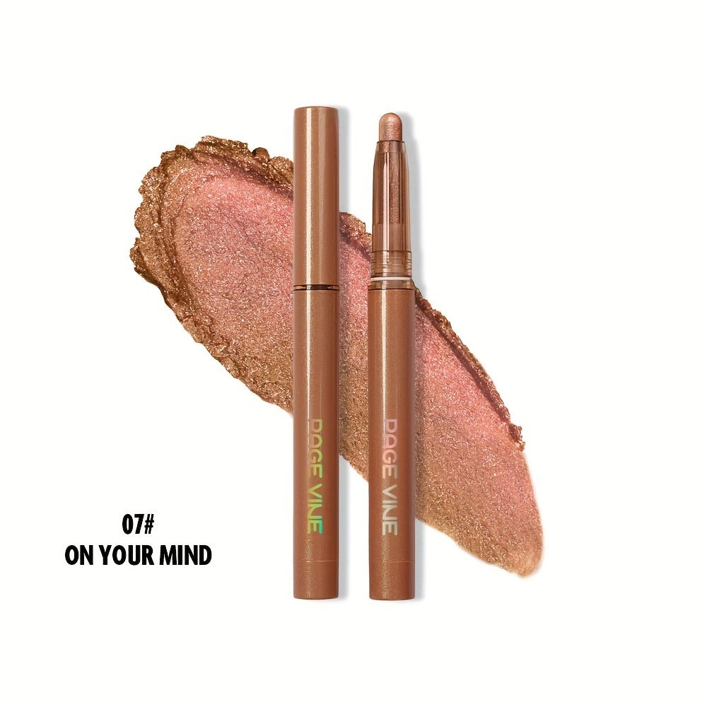 Two makeup products with a swatch of color on a white background, featuring the brand 'Dage Vine'.