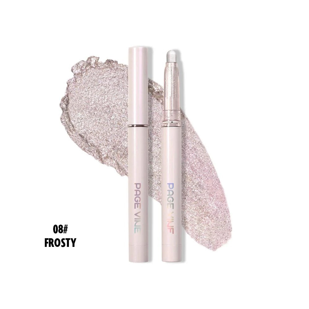 TwoPage One lip products with a swatch of frosty color on a white background