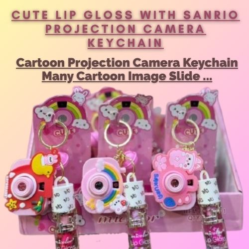 Cute Lip Gloss with Sanrio Projection Camera Keychain – Kawaii Beauty Gift