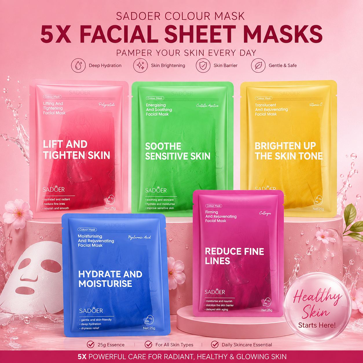 Sadoer Facial Pack Of 5 Face Mask