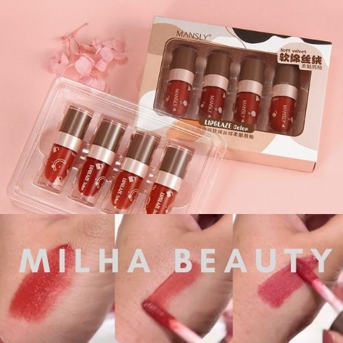 Mansly 4Pc Set Velvet Air Lip Gloss Lip Mud Lip Glaze