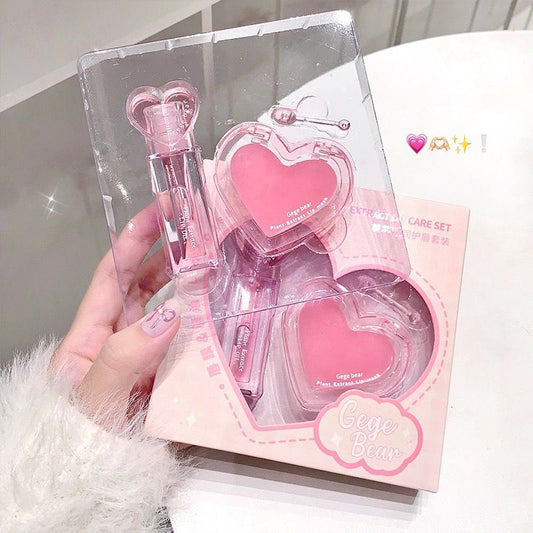 Gege Bear Pink Heart plant extract lip care Set