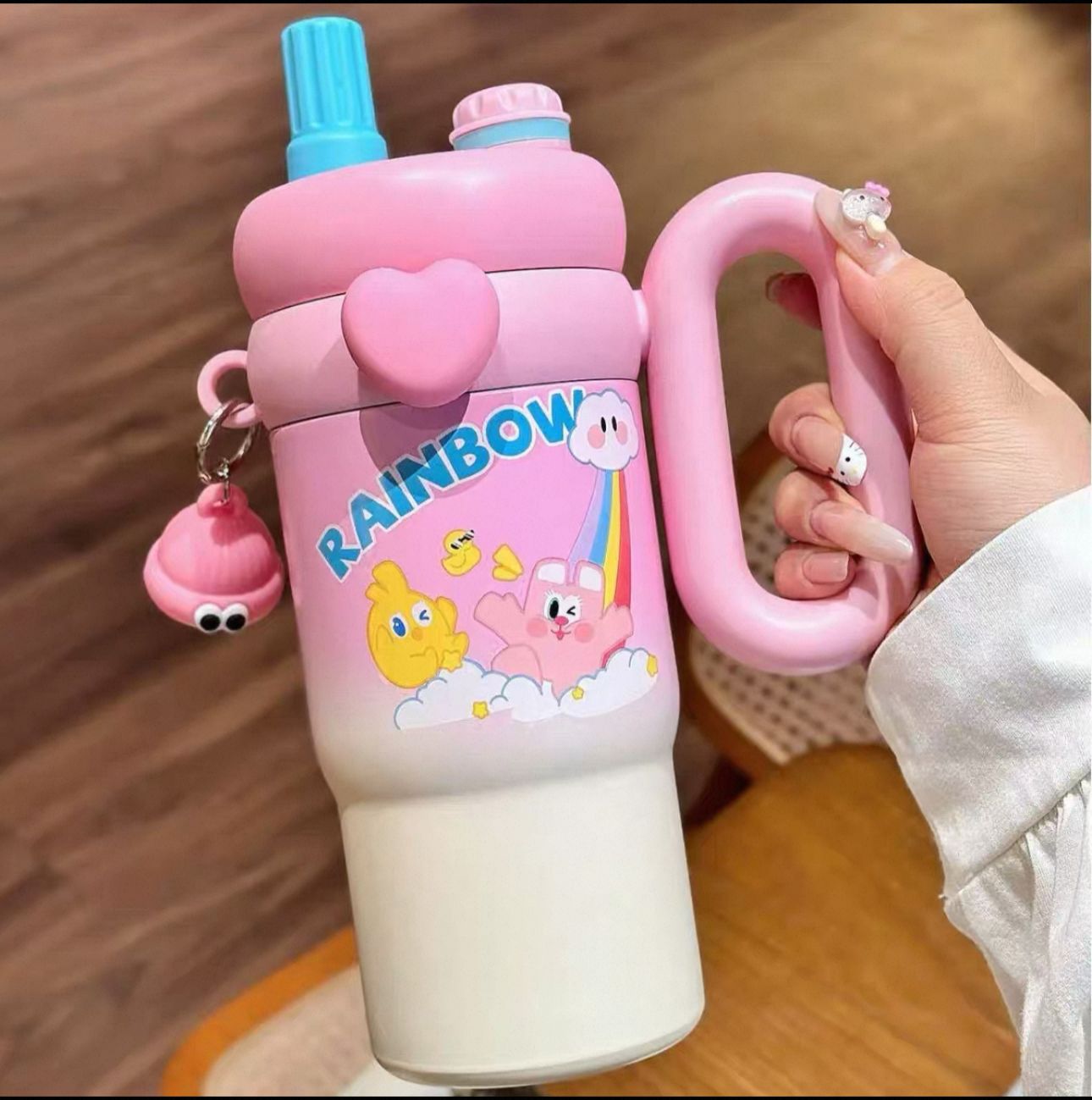 Stainless Steel Kawaii Printed Insulated Tumbler with Handle & Straw – 850ml