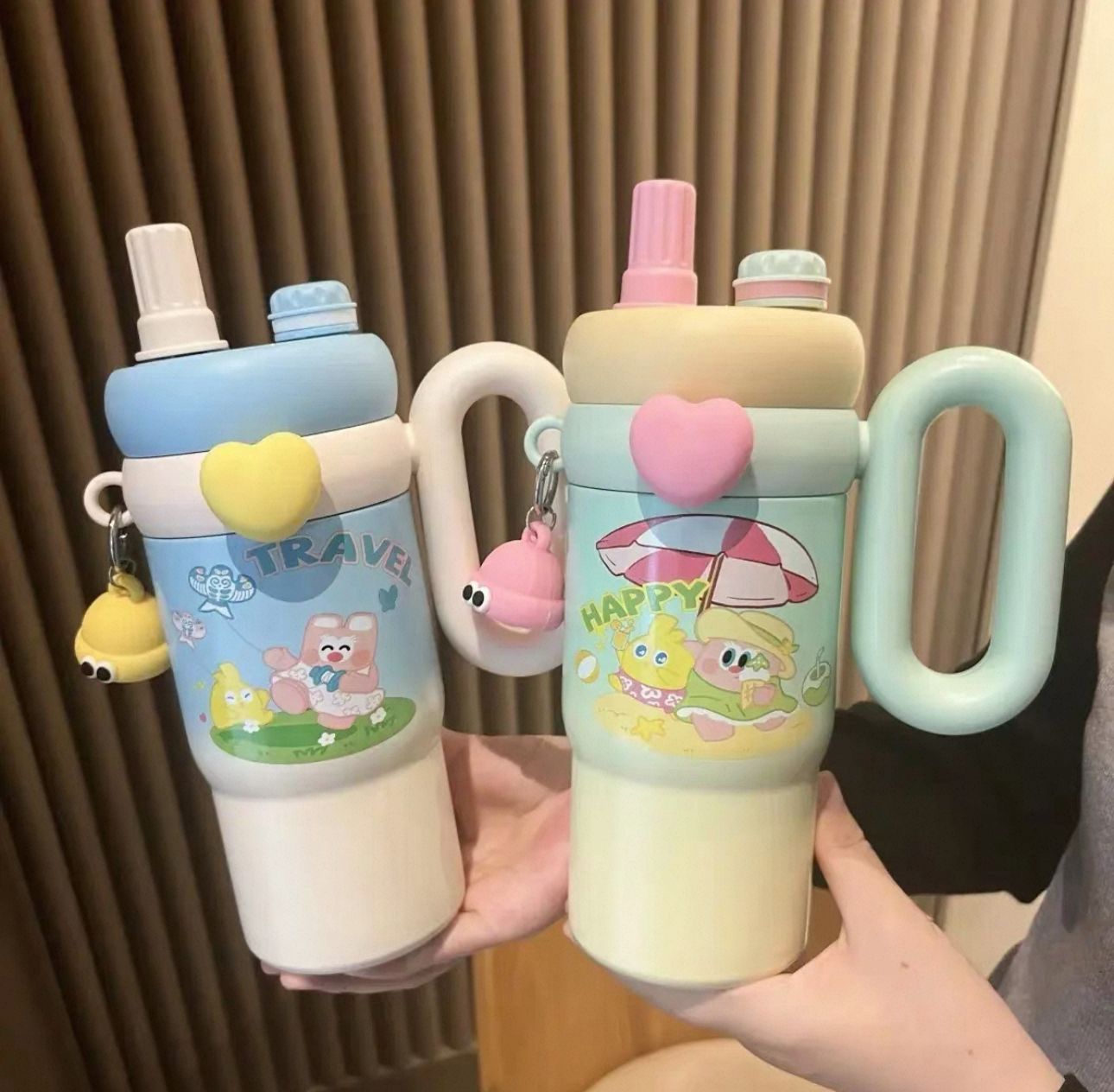 Stainless Steel Kawaii Printed Insulated Tumbler with Handle & Straw – 850ml