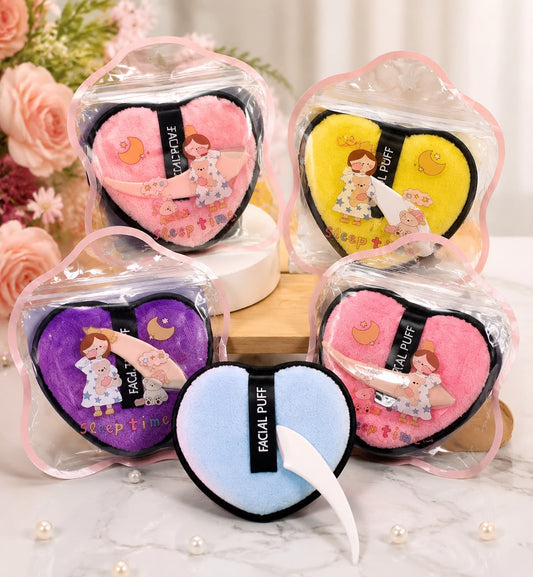 Heart Shape Facial Powder Puff Soft Makeup Sponge With Eyebrow Razor 2in1