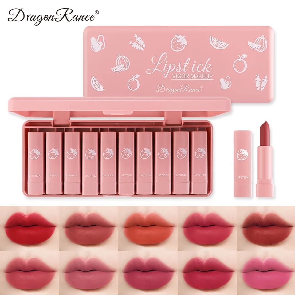 Dragon Ranee Vigor Makeup Mini Lipstick Set – 10 Matte Shades