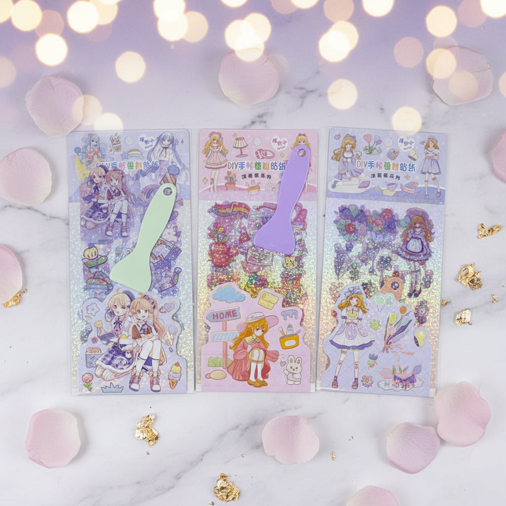 Cute Cartoon Theme Stickers - 4in1 Sheets Cute Washi Stickers for Project, Japanese Style Girls Sticker Set
