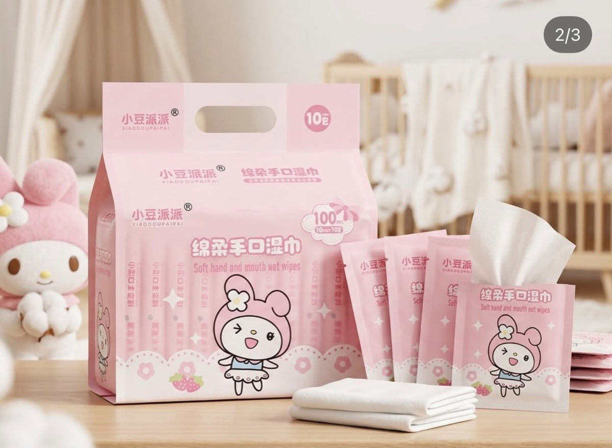 Mini Pocket Wet Wipes with Cartoon Designs 100Pc Pack