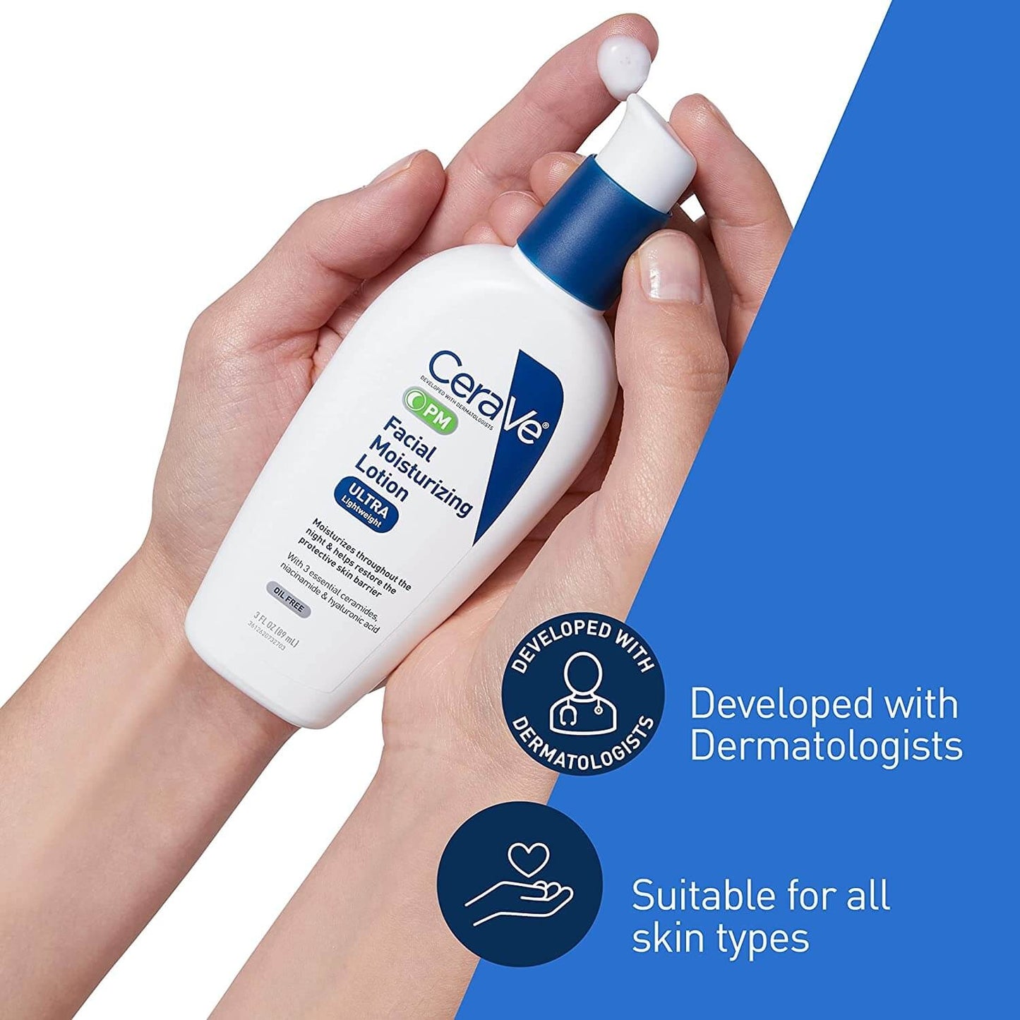 CeraVe PM Facial Moisturizing Lotion | Night Cream with Hyaluronic Acid and Niacinamide | Ultra-Lightweight, Oil-Free Moisturizer for Face | 89ml