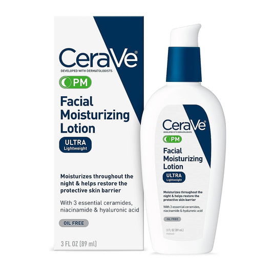 CeraVe PM Facial Moisturizing Lotion | Night Cream with Hyaluronic Acid and Niacinamide | Ultra-Lightweight, Oil-Free Moisturizer for Face | 89ml