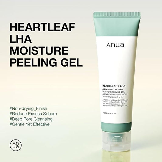 ANUA Heartleaf LHA Moisture Peeling Gel, Gentle Exfoliation, Hydrating Facial Peel, Pore Care, Dead Skin Removal, Natural Cellulose for Soothing, Vegan, Korean Skin Care