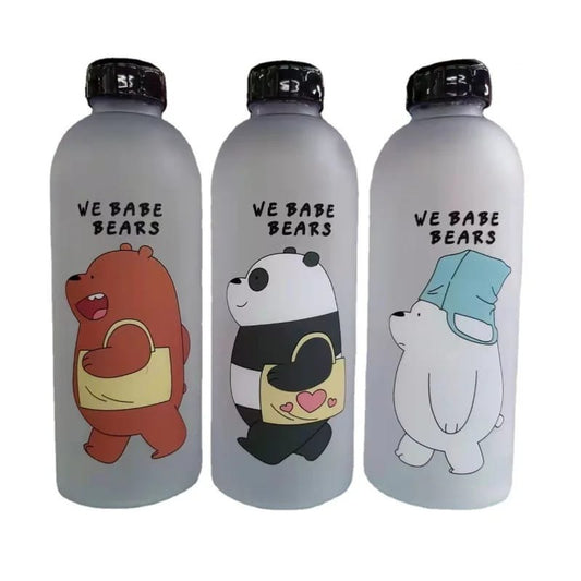 We Bare Bears Frosted Plastic Water Bottle with Straw