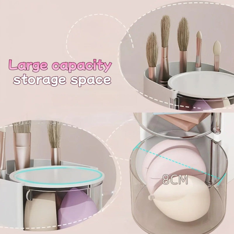 Smart Vanity Organizer, Rotating Makeup Storage Box, Mini Makeup Organizer, Dustproof Cosmetic Organizer
