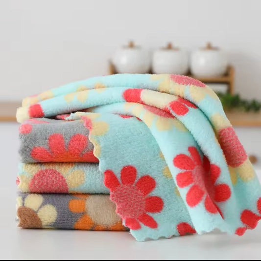 Set Of 5 Kitchen Cleaning Cloth, Soft Absorbent Dishcloth, Coral Fleece Wiping Towel Rags