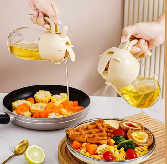 Oil Dispenser Bottle, Vinegar Soy Sauce Spray Pour Oil Container, Home Barbecue Air Fryer Glass Baking Oil Kettle, Glass Container with Decorative Design For Cooking Oil