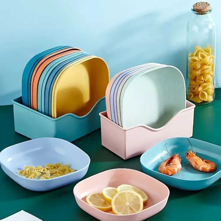 Kids Plate Set | 11-Piece Colorful Snack & Breakfast Plates with Stand