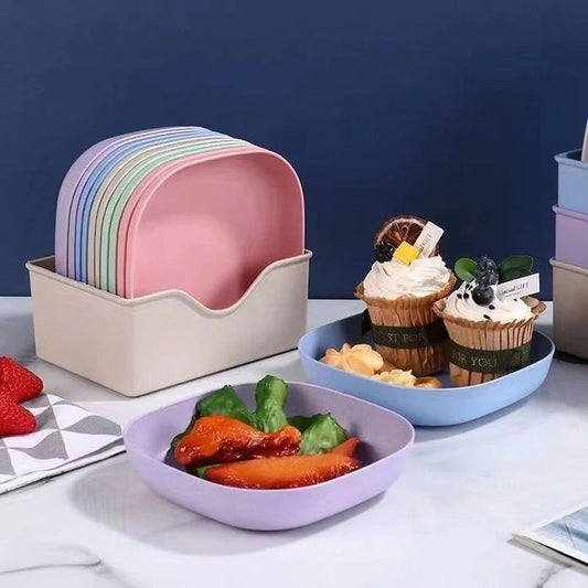 Kids Plate Set | 11-Piece Colorful Snack & Breakfast Plates with Stand