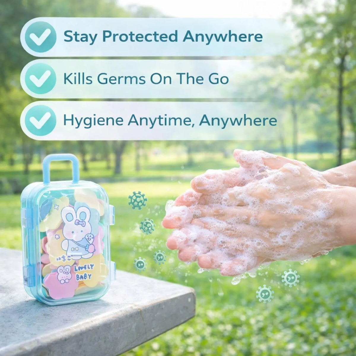 Mini Travel Paper Soap Sheets for Hand Wash | Portable Suitcase Soap Box with Flower Soap Flakes