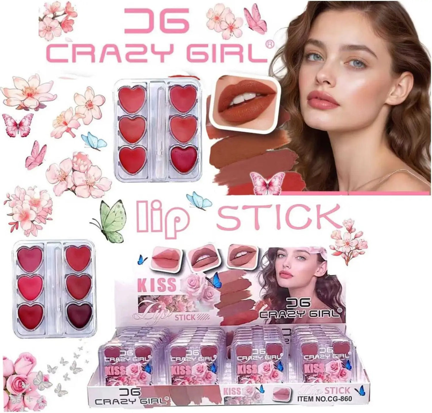 Crazy Girl 6 Shade Velvet Matte Lip Palette | Heart Shape Korean Lipstick Palette with Silicone Spatula
