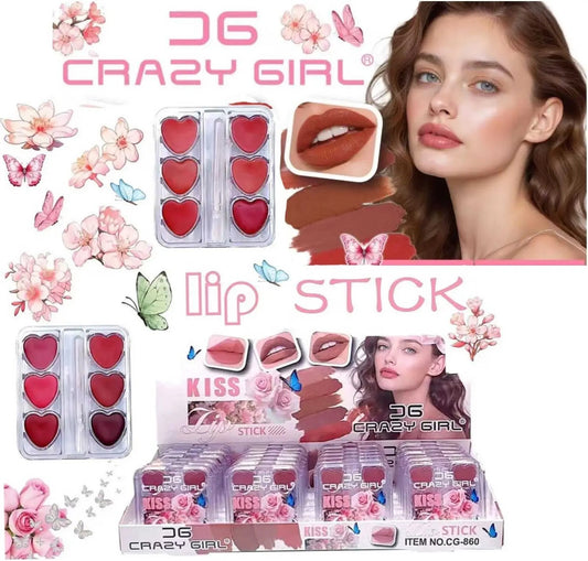 Crazy Girl 6 Shade Velvet Matte Lip Palette | Heart Shape Korean Lipstick Palette with Silicone Spatula
