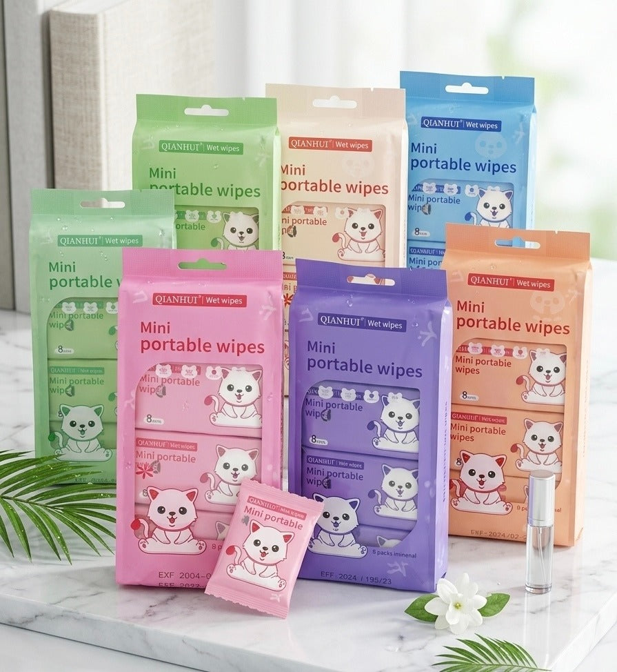 QIANHUI Cute Kawaii Cartoon Mini Portable Wet Wipes