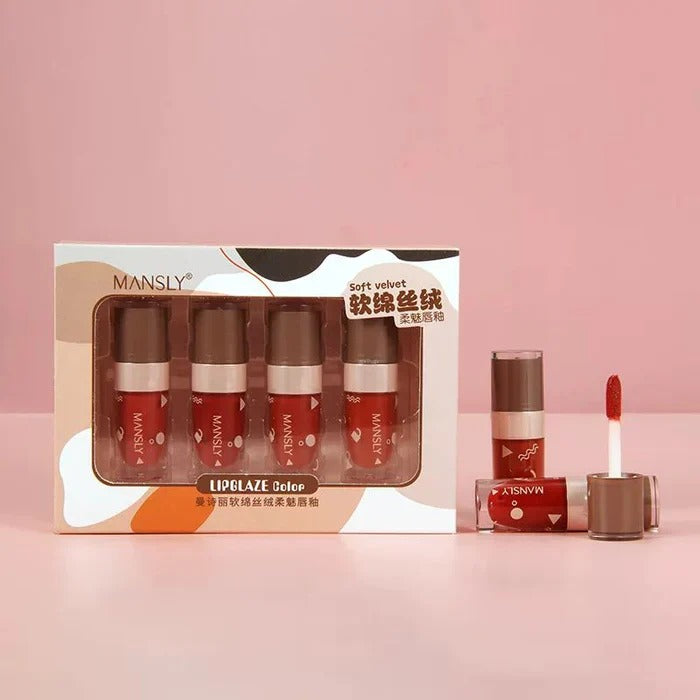 Mansly 4Pc Set Velvet Air Lip Gloss Lip Mud Lip Glaze