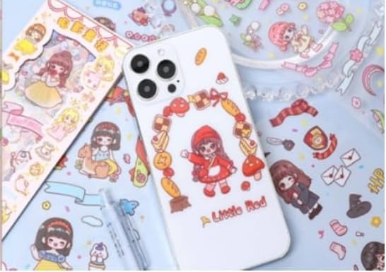 Cute Cartoon Theme Stickers - 4in1 Sheets Cute Washi Stickers for Project, Japanese Style Girls Sticker Set