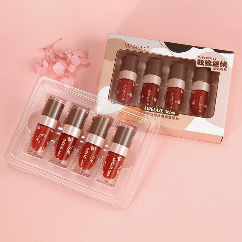 Mansly 4Pc Set Velvet Air Lip Gloss Lip Mud Lip Glaze